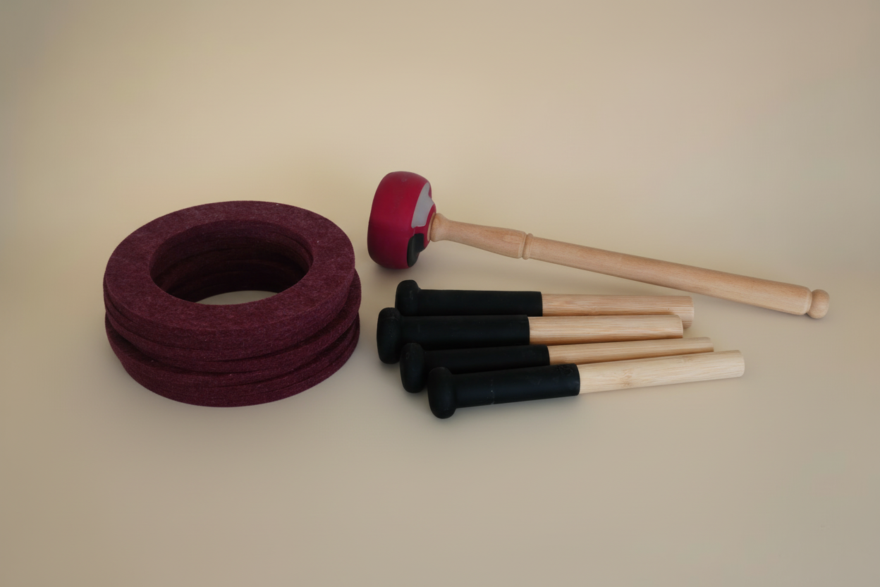 Hand-Hammered Wide-Rim Bronze Singing Bowl Set (7 PCs)