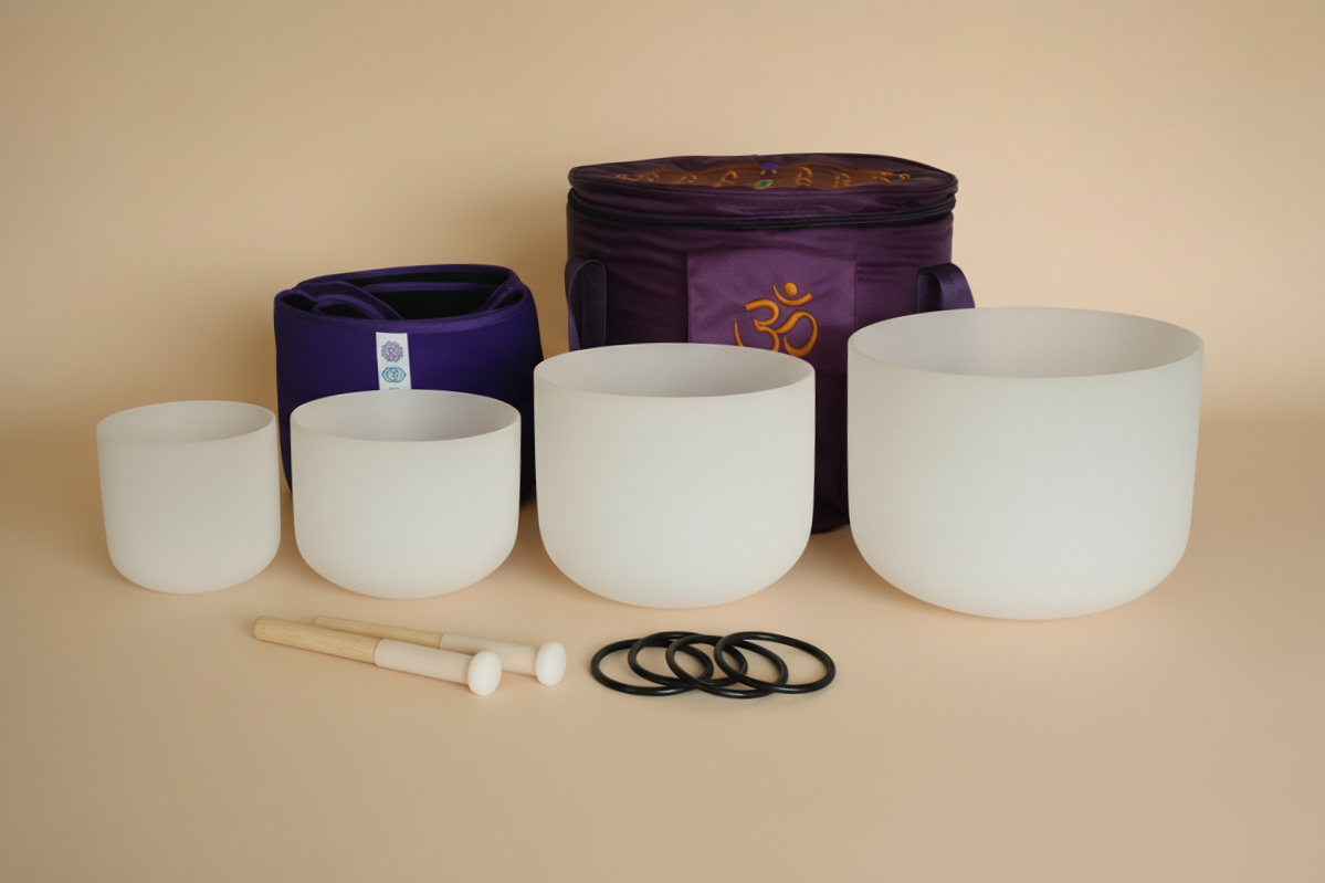 Perfect Pitch Frosted Crystal Singing Bowl Set (4 PCs)