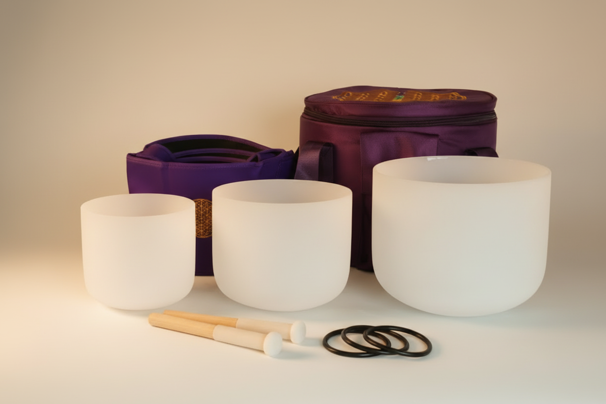 Perfect Pitch Frosted Crystal Singing Bowl Set (3 PCs)